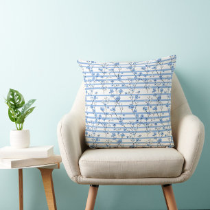 Elegante Blauwe Bloesem Gestreepte Ontwerp Kussen