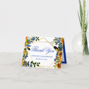 Elegante Blauwe Boho Bloemige Meisjesuitje Bedankkaart
