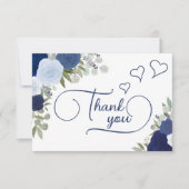 Elegante Blauwe Boho Chic Rozen Bruiloft Feestje Bedankkaart (Voorkant)