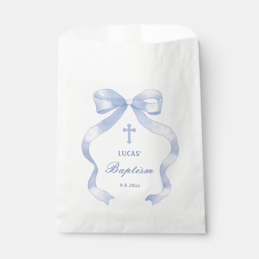 Elegante blauwe boog doop bedankzakje (Voorkant)