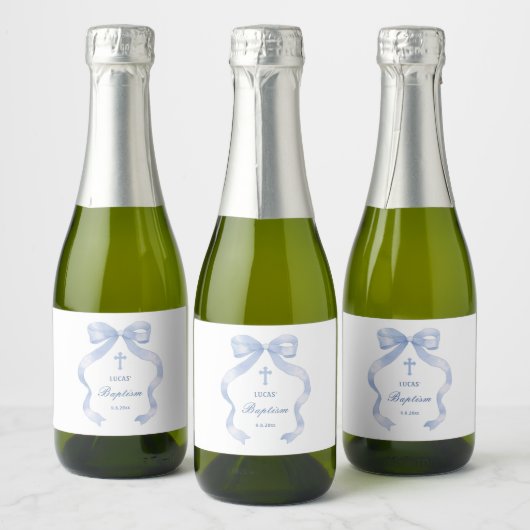 Elegante blauwe boog doop sparkling wijnetiket (Flessen)