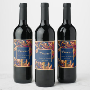 Elegante blauwe bosbessen bruiloft wijn label etiket