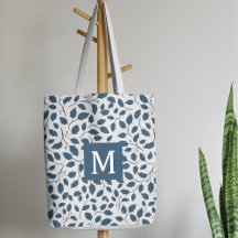 Elegante Blauwe Botanische Bladeren Canvas tas