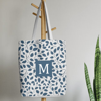 Elegante Blauwe Botanische Bladeren Canvas tas