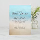Elegante Blauwe Bruine Strand Oceaan Bruidsuitnodi Kaart (Staand voorkant)