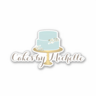 Elegante Blauwe Cake met Bloemen Sticker