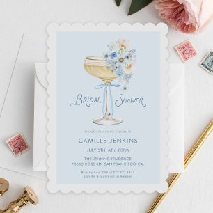 Elegante Blauwe Champagne Brunch Tuin Bruidsmeisje Kaart