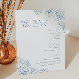 Elegante Blauwe Chinoiserie Bloemenbar Menu Cockta Reclamebord Met Voetstuk