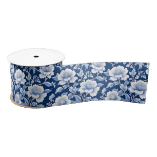 Elegante blauwe chinoiserie bloemige bruidsdouche lint