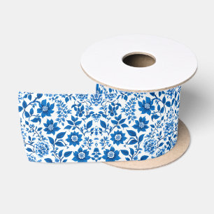 Elegante blauwe chinoiserie bloemige bruiloftsborr lint