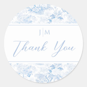Elegante blauwe Chinoiserie bruiloft Dank u Ronde Sticker