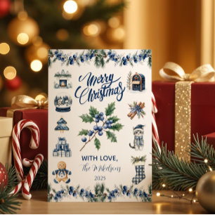 Elegante Blauwe Chinoiserie Kerstmis Feestdagenkaart