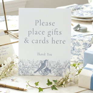 Elegante Blauwe Chinoiserie Natuur Vogel Bruiloft Reclamebord Met Voetstuk