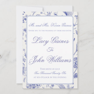 Elegante blauwe chinoiserie trouwuitnodiging kaart