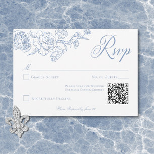 Elegante Blauwe Chinoiserie Vogel & Wapen Wedding RSVP Kaartje