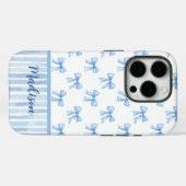 Elegante blauwe coquette boog gestreept toile mono Case-Mate iPhone case (Achterkant (horizontaal))