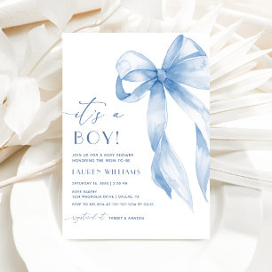 Elegante blauwe coquette boog is een jongen Baby s Kaart