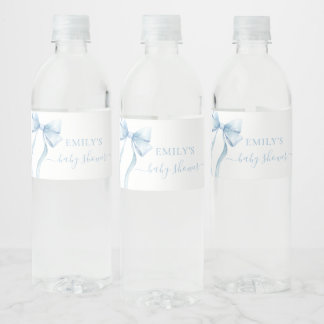 Elegante Blauwe Coquette Strik Jongens Babyfeestje Waterfles Etiket