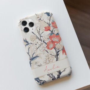 Elegante  Blauwe Crème Koraal Kersenbloesem iPhone 15 Pro Max Hoesje