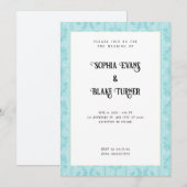 Elegante blauwe damast traditionele witte trouwjur kaart (Voorkant / Achterkant)