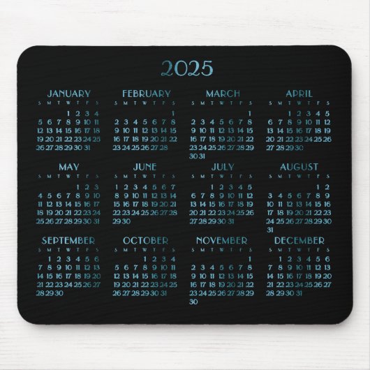 Elegante Blauwe Deco Jaarkalender 2025 Muismat (Voorkant)