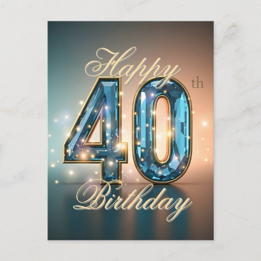 Elegante Blauwe Edelsteen 40e Verjaardagsviering Briefkaart (Voorkant)