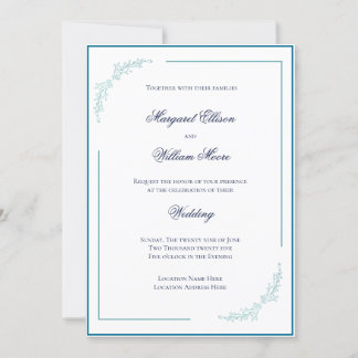 Elegante blauwe en Blauwgroen bloesems bruiloft Kaart