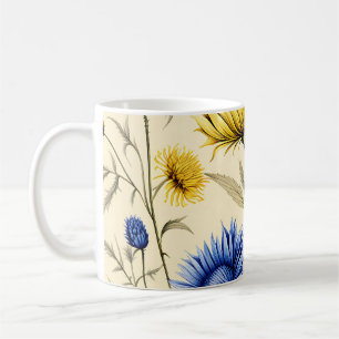Elegante blauwe en gele bloemen koffiemok