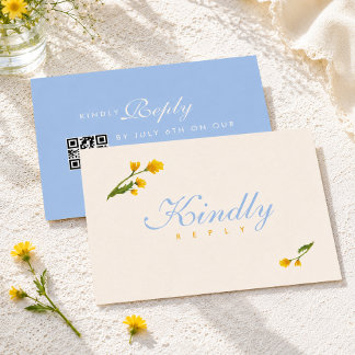 Elegante blauwe en gele waterverf bloemige bruilof RSVP kaartje