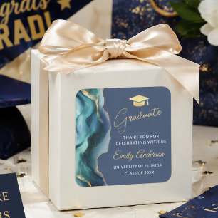 Elegante Blauwe en Gouden Agaat Afstudeercadeau Be Vierkante Sticker