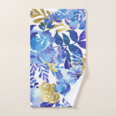 Elegante Blauwe en Gouden Bloemen Badhanddoek Set Bad Handdoek (Handdoek)