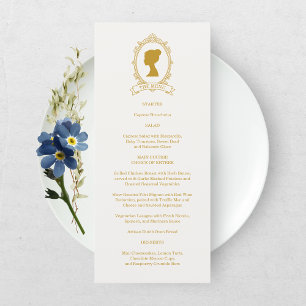 Elegante Blauwe en Gouden Damast Bruidsdouche Menu