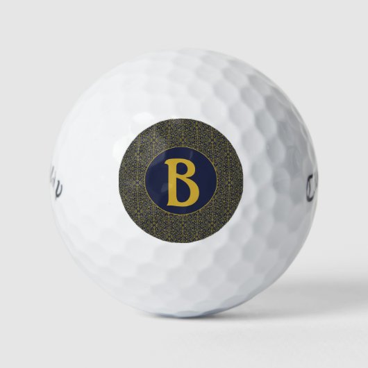 Elegante Blauwe en Gouden Filigrein Initialen Golfballen (Voorkant)