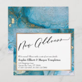 Elegante Blauwe en Gouden Inkt Nieuwe Adresaankond Notitiekaartje (Voorkant / Achterkant)