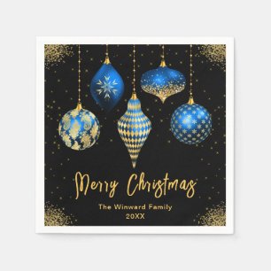 Elegante Blauwe en Gouden Kerstversiering Servet