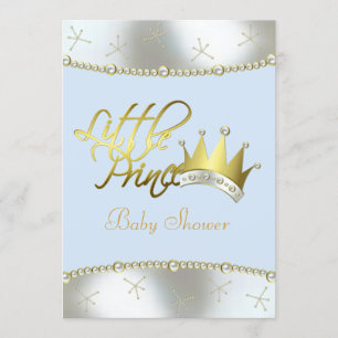 Elegante Blauwe en Gouden Kleine Prins Babyshower Kaart