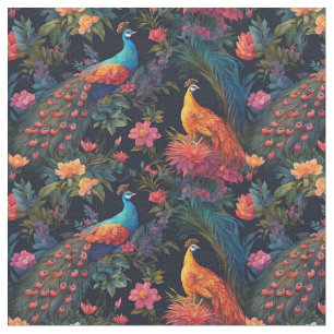 Elegante Blauwe en Gouden Peacock in Kleurrijke Tu Stof