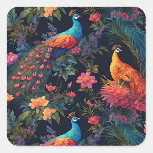 Elegante Blauwe en Gouden Peacock in Kleurrijke Tu Vierkante Sticker