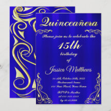 Elegante Blauwe en Gouden Typografie Quinceañera