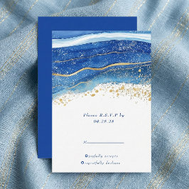 Elegante Blauwe en Gouden Waterverf RSVP-respons RSVP Kaartje