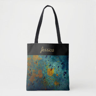 Elegante Blauwe en Gouden Wijnrank Abstract Persoo Draagtas