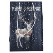 Elegante Blauwe en Grijze Sneeuw Rendier Kerstmis Medium Cadeauzakje (Voorkant)