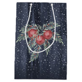 Elegante Blauwe en Grijze Sneeuw Rendier Kerstmis Medium Cadeauzakje (Achterkant)