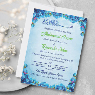 Elegante Blauwe en Groene Bloemen Islamitische Huw Kaart