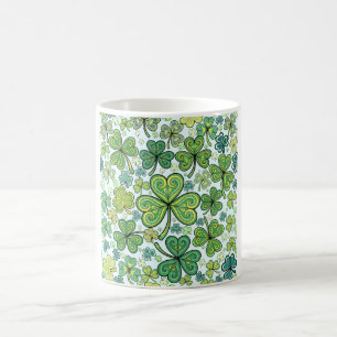 Elegante blauwe en groene shamrock klaverpatroon m koffiemok