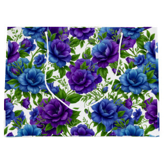 Elegante blauwe en paarse roos bloemenprint boodsc groot cadeauzakje