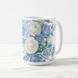 Elegante Blauwe en Witte Bloemboeket Watercolor B Koffiemok