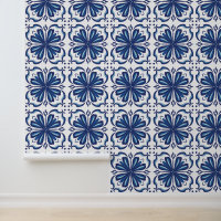 Elegante Blauwe en Witte Bloemen Mediterrane Tegel