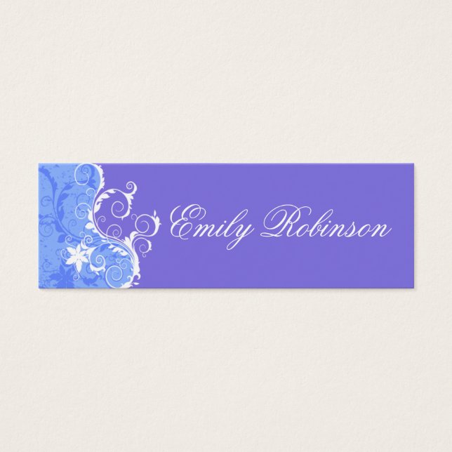 Elegante Blauwe en Witte Bloemen Mini Visitekaartjes (Voorkant)