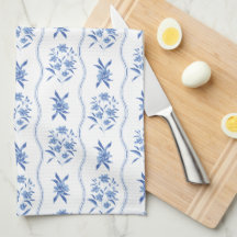 Elegante blauwe en witte bloemenkleed keukendoek